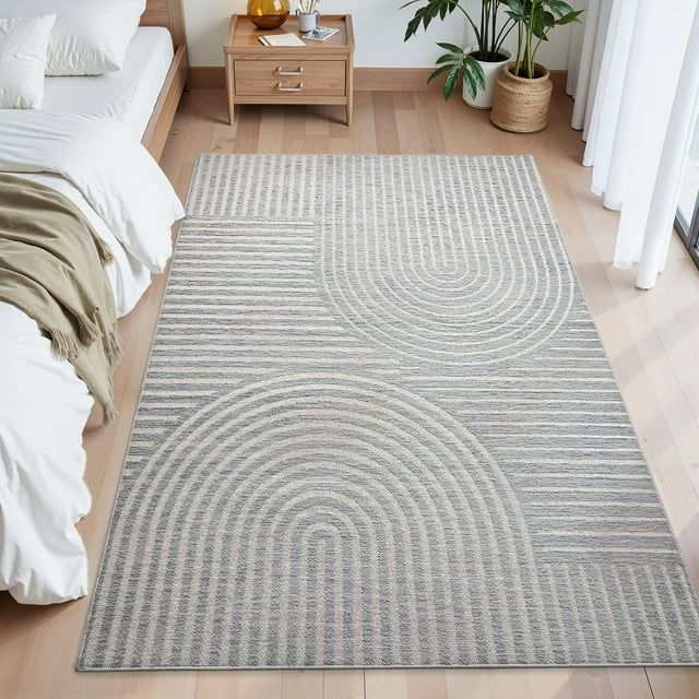 Area Rug for 4x6 Entrance Rug Machine Washable Rugs for Living Room Non Slip Soft Carpet Geometric Jacquard Textured Carpet for Bedroom Dining Room Nursery Office Living Room Rug -Smoke Grey