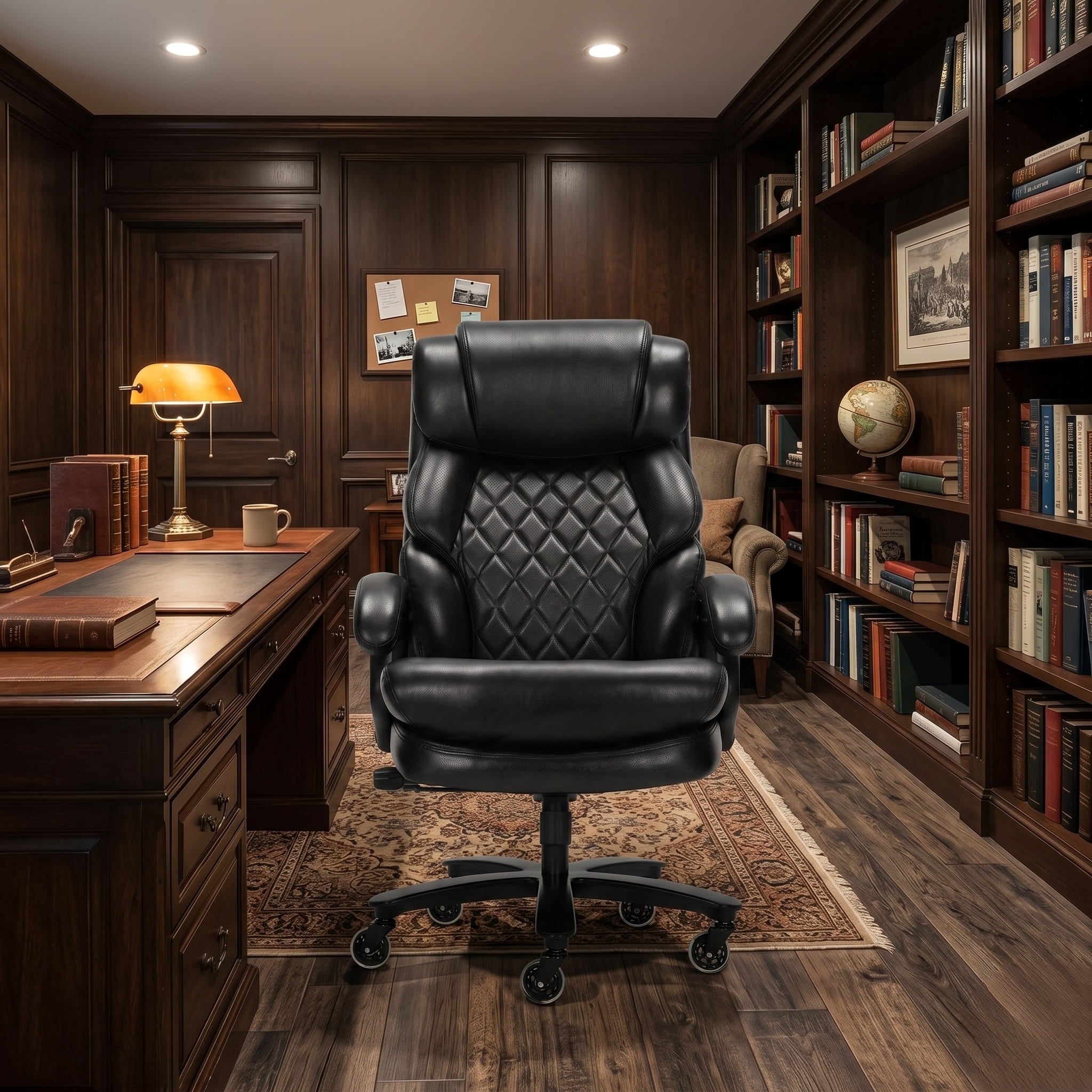 Qusaphy 800LBS Big and Tall Executive Office Chair, PU Leather Ergonomic Desk Chair with Adjustable Backrest and Thick Padded Cushion, Heavy Duty Chair for Home or Office Black