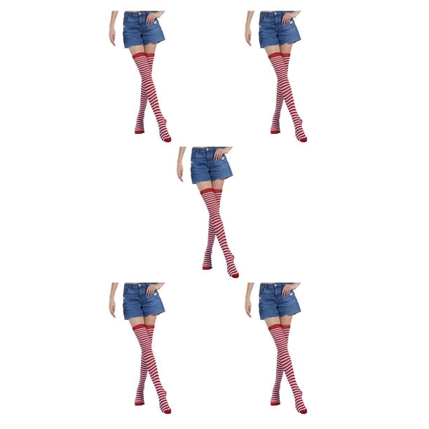 Qarigey Pack de 2 calcetines a rayas talla grande hasta el muslo elasticidad transpirabilidad flexibles fáciles de combinar sin calcetín rojo Type2 NO2