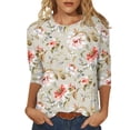 thumbnail image 1 of Blouse pour Femmes T-shirt Imprimé Mi-Longueur Manches 3/4 Blouse Col Rond Hauts Décontractés, 1 of 1