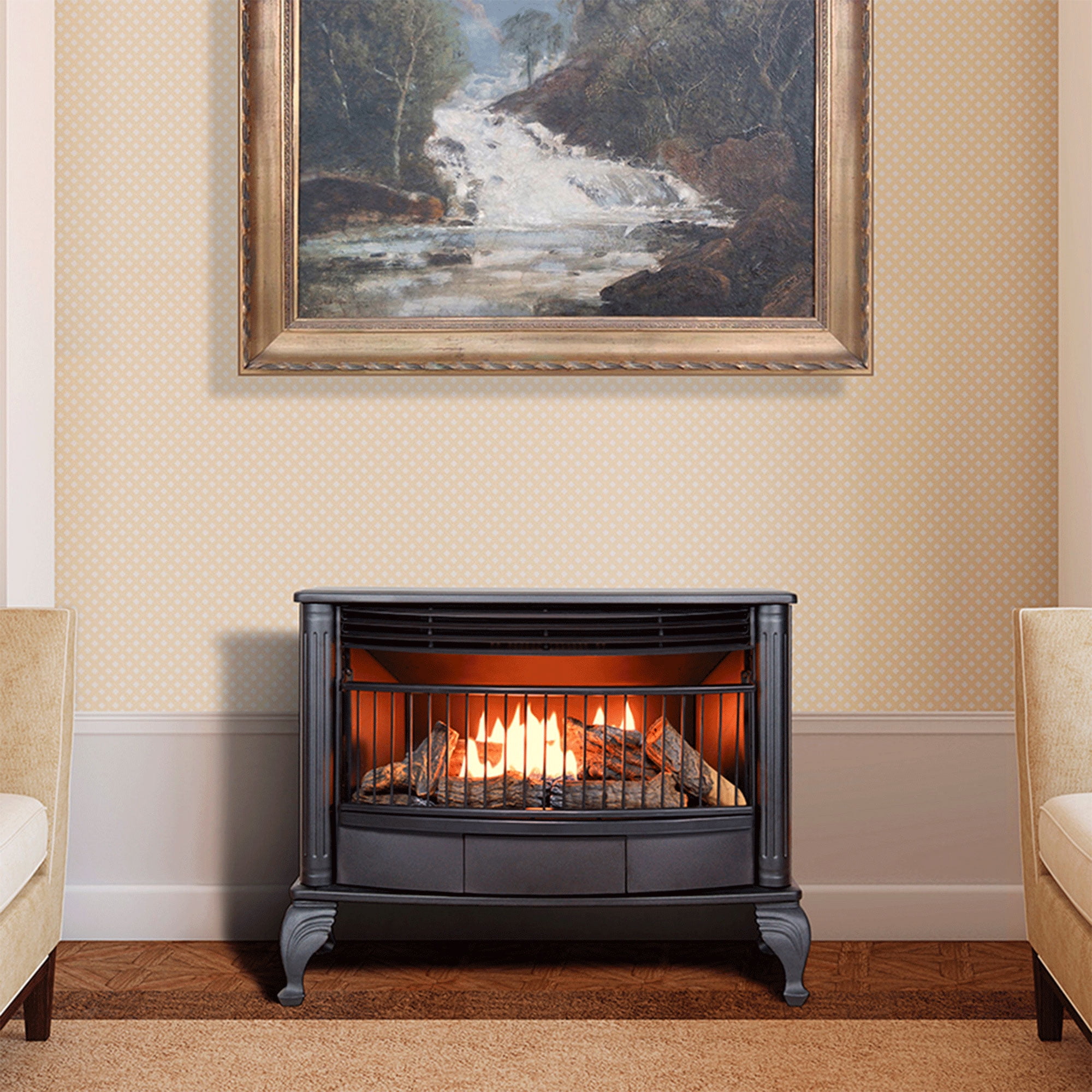 ProCom Ventless Dual Fuel Gas Stove - 25,000 BTU, Remote Control, Black Finish - Model# QNSD250RT