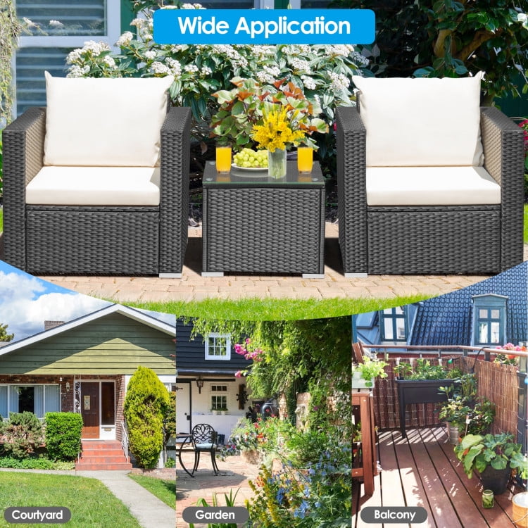 Aimee Lii 3 Pieces Patio Wicker Conversation Set with Cushion, Modern Patio Furniture, White Aimee Lii 3 Pieces Patio Wicker Conversation Set with Cushion, Modern Patio Furniture, White
