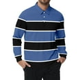 thumbnail image 2 of Men's Polo Shirts Casual Button Down Long Sleeve Striped Breathable Lapel Tops Comfortable Fall T Shirts for Men Blue L, 2 of 3