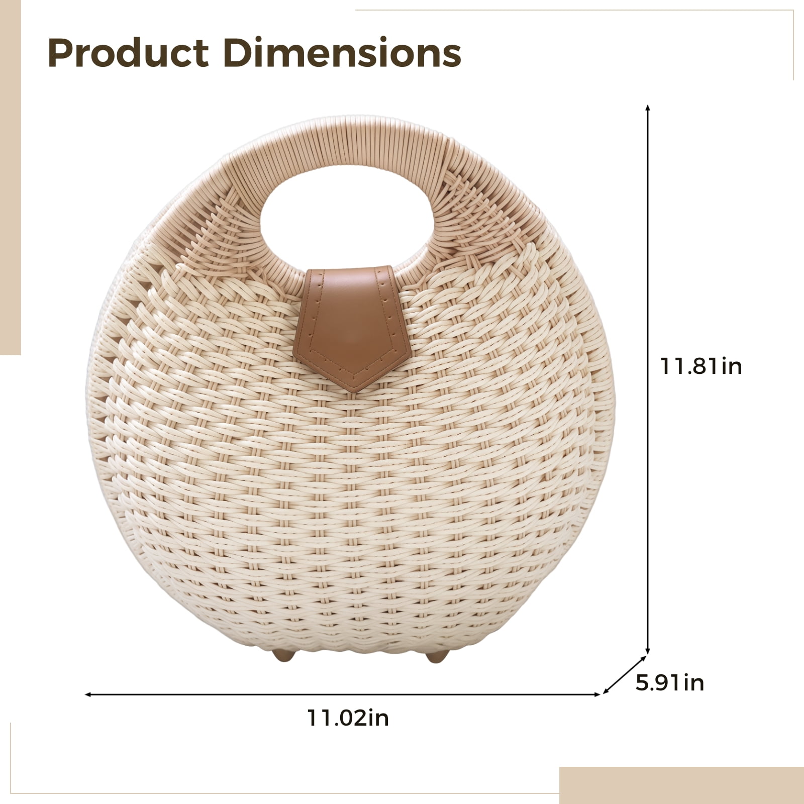 Women's Fashion Beach Handbag, Handwoven Straw Tote Bag with Clasp, Small and Stylish, Suitable for Beach, Parties, Shopping, White
