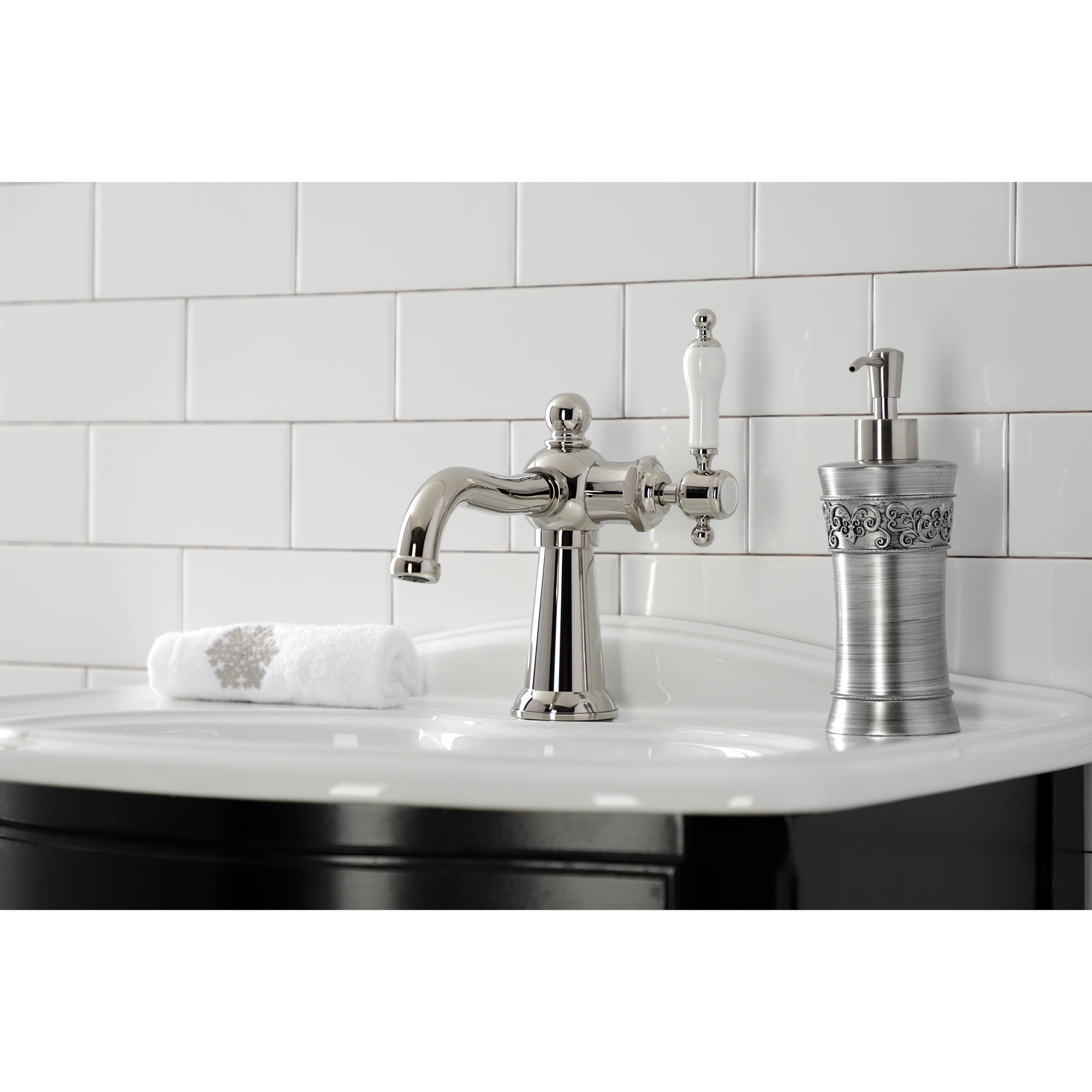 Kingston Brass KS154KLPN Nautical One-Handle Single-Hole Bathroom Faucet with Push Pop-Up Drain, Polished Nickel