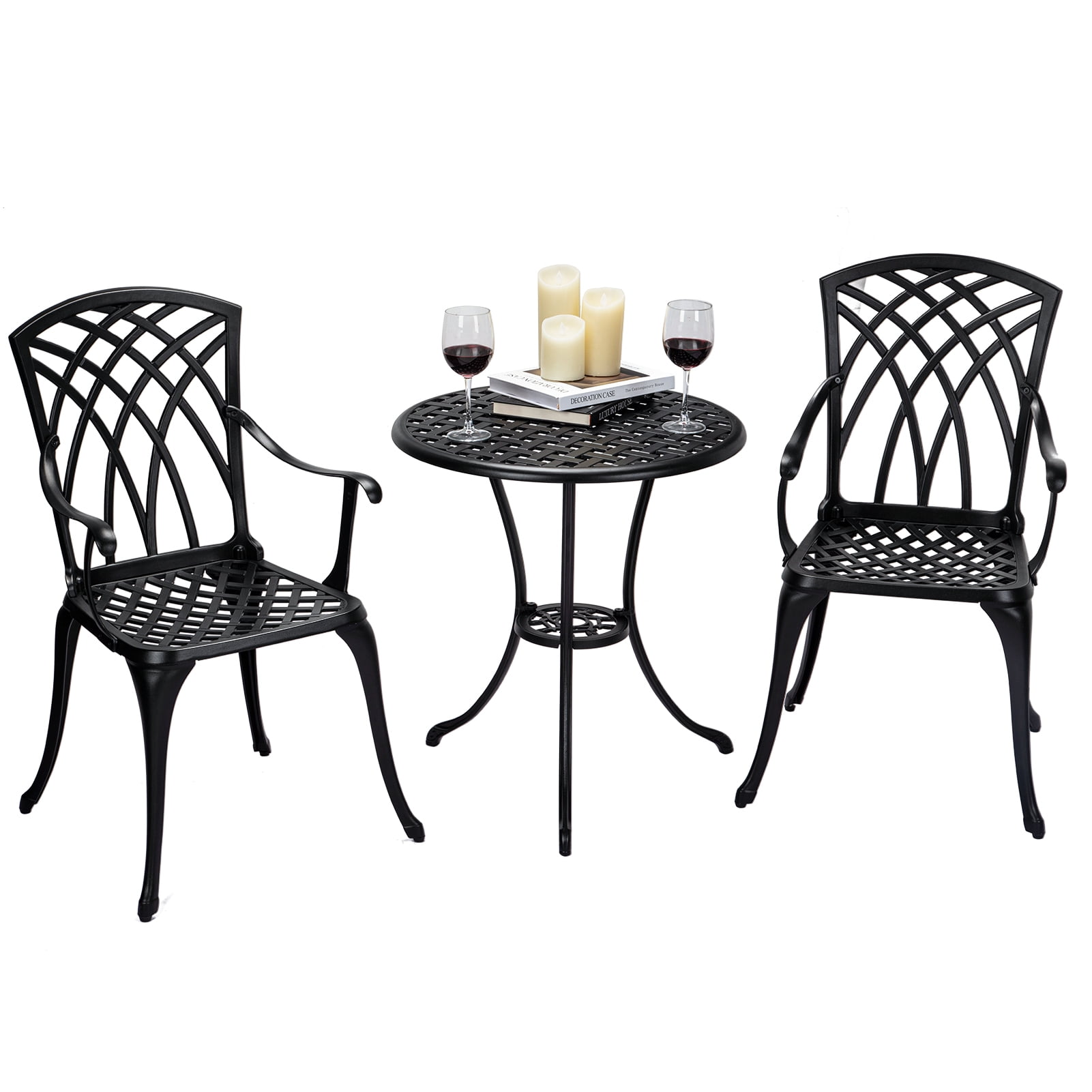 Cast Aluminum Patio Bistro Set with Umbrella Hole, 3 Piece Outdoor