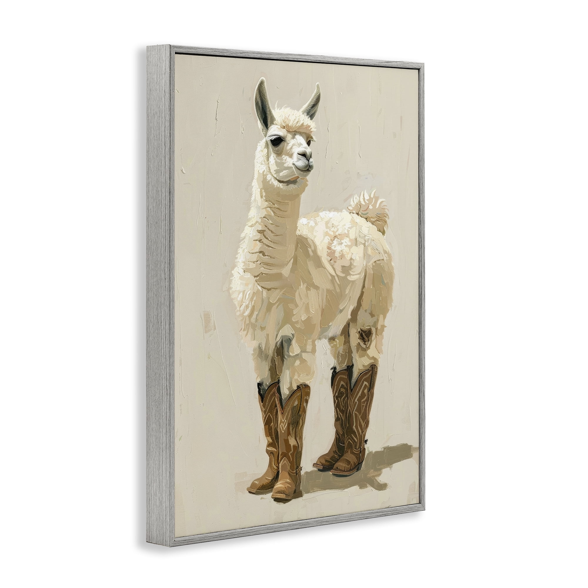 Stupell Industries Lamb & Cowboy Boots Animals & Insects Painting Gray Framed Art Print Wall Art, 12 x 18