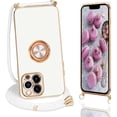 thumbnail image 2 of Compatible with Rose Gold iPhone 14 Pro Max Case with Lanyard Strap for Women Girls Kickstand Ring Holder 360 TPU Rotation Ring Case with Magnetic Mount Slim Luxury Case White, 2 of 8