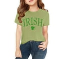 thumbnail image 4 of XIMIN Girls Boys Vintage "IRISH" Letter & Clover Kids' Short-Sleeve Crew Neck T-Shirt - Soft Emerald Green St. Patrick's Day Irish Heritage Top, 4 of 7