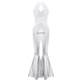 thumbnail image 4 of inlzdz Girls Shiny 70s Disco Outfit Bell Bottom Jumpsuit Halter Neck Sleeveless Sequins Dancing Bodysuit Silver 4, 4 of 7