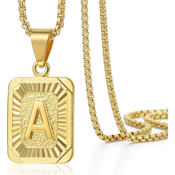 Initial A-Z Letter Pendant Necklace Mens Womens Capital Letter Yellow Gold Plated S