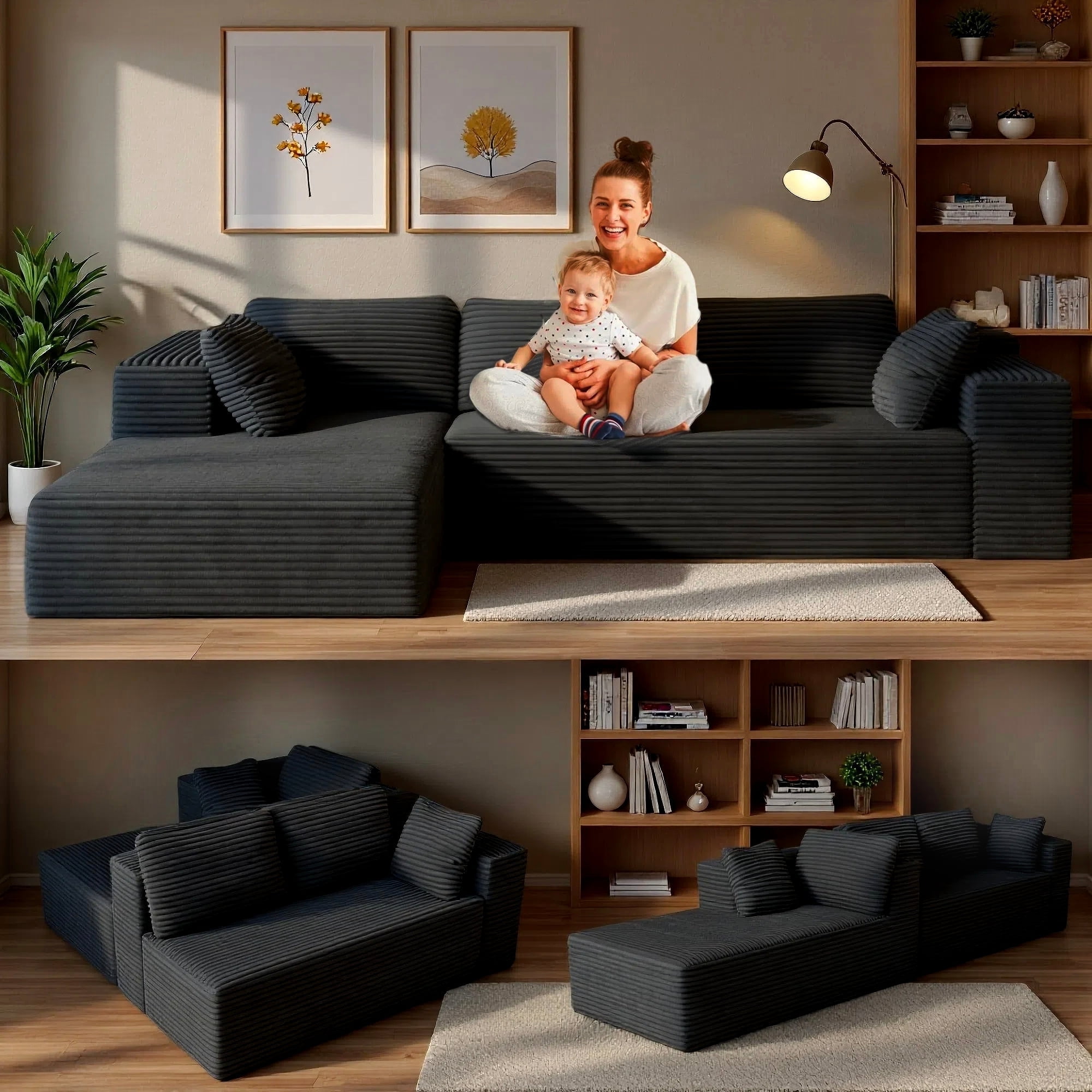 Homall Modern U-Shape 6 Seat Sectional Sofa, Chenille Fabric