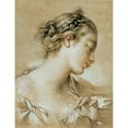 thumbnail image 2 of François Boucher 19x24 Black Ornate Framed Double Matted Museum Art Print Titled: Study of the Head of a Young Girl with Pearls in Her Hair, 2 of 5
