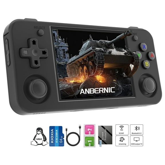 Anbernic Handheld Game Console RG35XXH, 3.5" Screen, 3300mAh Battery, 5G WiFi Bluetooth, HD and TV Output, Black