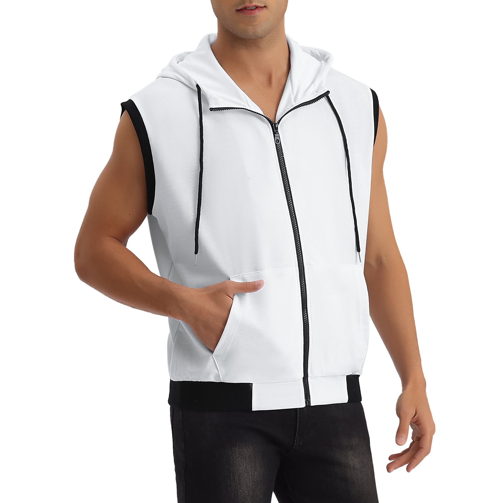 INSPIRE CHIC Men's Vest Hoodie Zip Up Sleeveless Drawstring Hooded