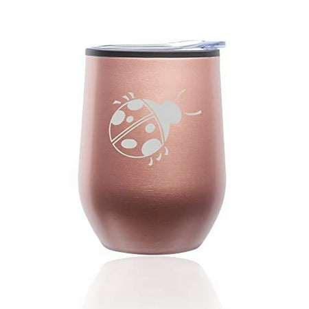 

Stemless Wine Tumbler Coffee Travel Mug Glass with Lid ladybug (Rose Gold)