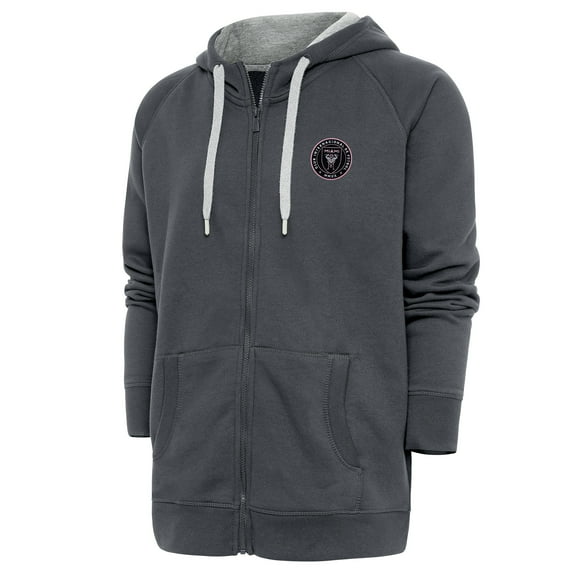 Men's Antigua Charcoal Inter Miami CF Logo Victory Full-Zip Hoodie