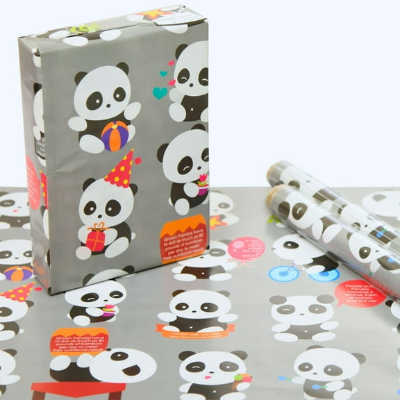 eVincE Cute Panda Pack of 25 Gift Wrapping Paper for Kids Birthday Christmas Gifting | 70 x 50 cms Large Wrapper | Animal theme Party decor with Factual Wraps