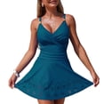 thumbnail image 5 of larppty Womens One Piece Swimsuit Tummy Control Cutout Skirt Bathing Suit Modest Twisted Front Swimwear Vacation Swim Dress (Navy, L), 5 of 6