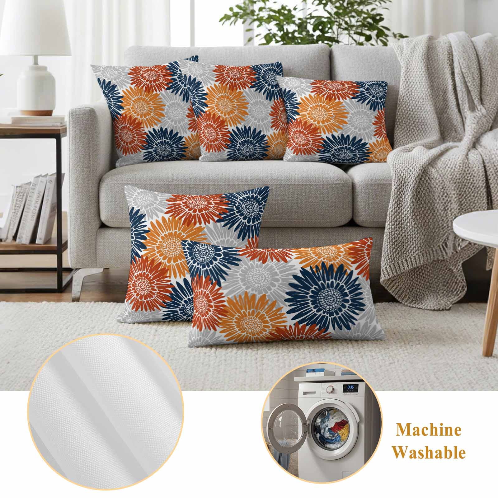 Orange Red Sunflowers Outdoor Waterproof Throw Pillow Covers 20x12 Set of 2, Boho Retro Floral Rustic Blossom Decorative Pillowcases Cushion Pillowcase for Couch Sofa Patio Outside Pillow Protector
