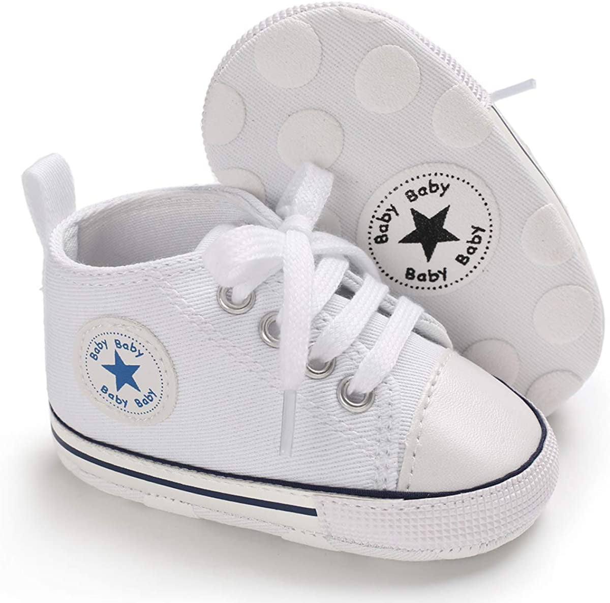 Tutoo Unisex Baby Boys Girls High Top Sneaker Soft Anti-Slip Sole Newborn Infant First Walkers Canvas Denim Shoes