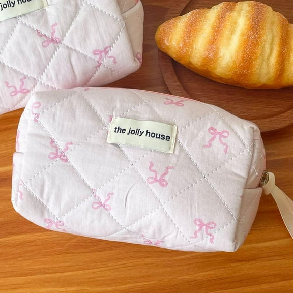 Pink bow makeup bag, Stylish Cosmetic Bag with Korean Style Bow Design