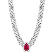 Everly Women's 1 1/7 Carat T.G.W. Pear-Cut-Cut Created Ruby Curb Link Chain Necklace Bezel Setting in Sterling Silver with Lobster Clasp - 16 in