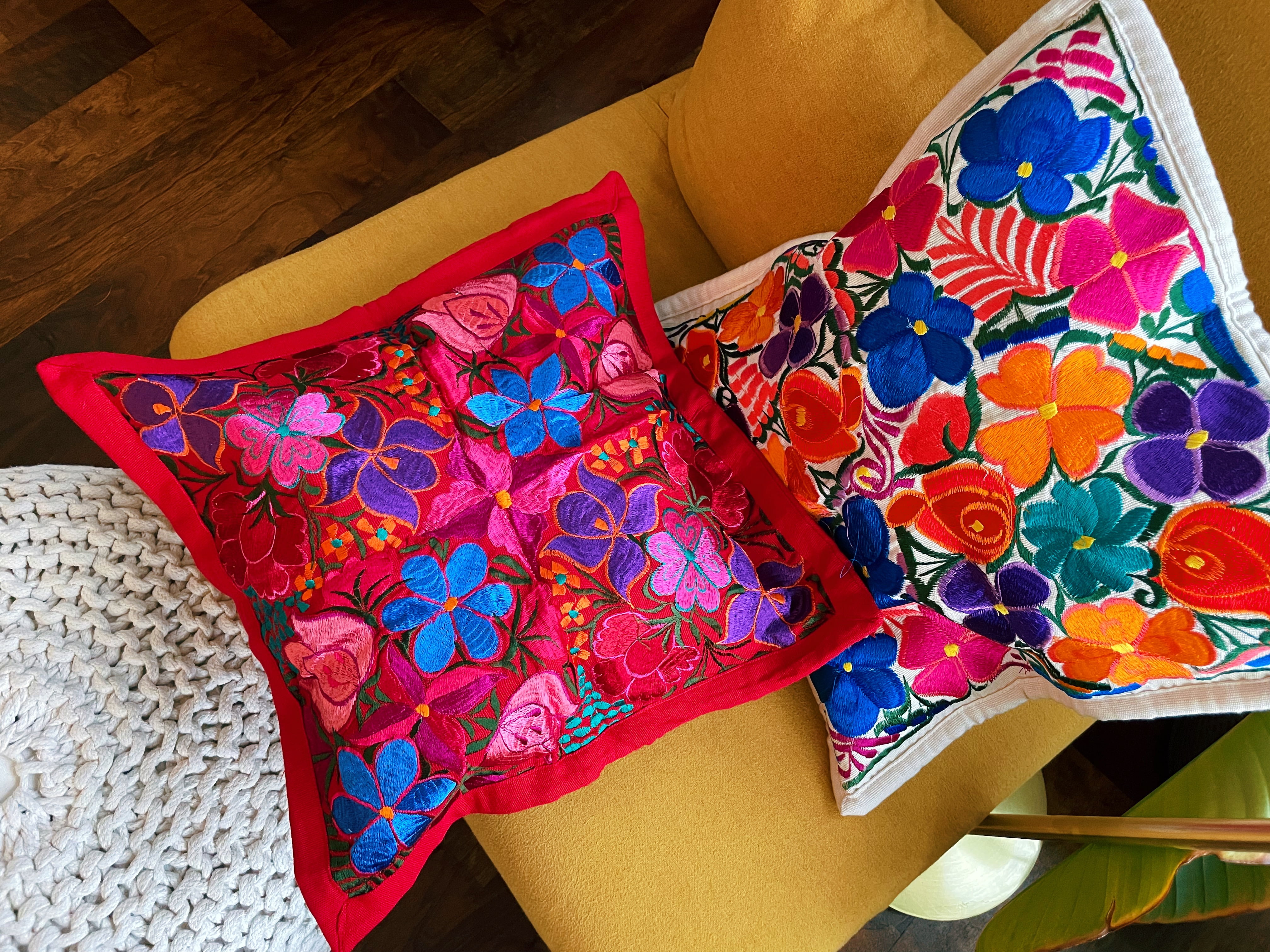 Embroidered pillow case - Flowers | Mexican Colorful Decorative Pillow Cover | Colorful Home Decor