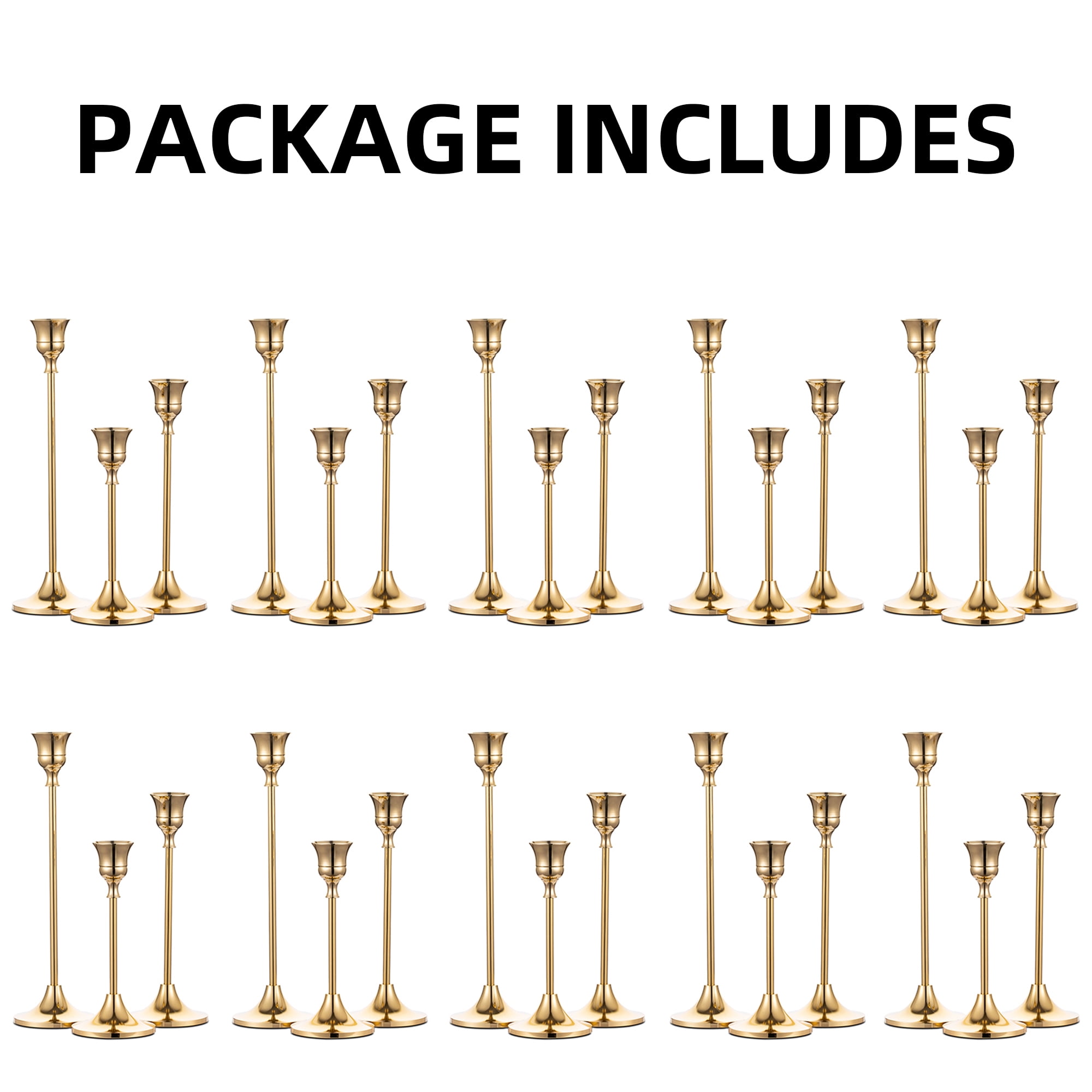 Nuptio Taper Candle Holders In Bulk Brass Gold Candlestick Candle Holders for Home Decor Wedding Dinning Table Centerpiece Set of 30