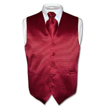 Men's Dress Vest & NeckTie Burgundy Red Woven Neck Tie Horizontal Stripe