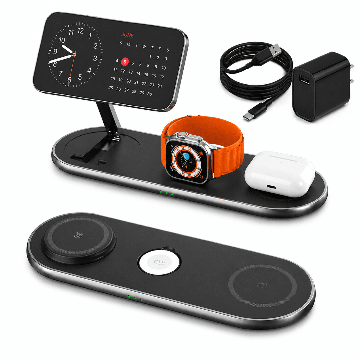ETEPEHI 3 in 1 Wireless Charger, 18W Fast Magnetic Charging Station Compatible for iPhone 17 16 15 14 13 12 Pro Max, Foldable Travel Charging Dock Stand Compatible for Apple Watch and AirPods