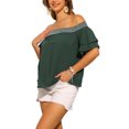 thumbnail image 4 of INSPIRE CHIC Women's Off Shoulder Tops Ruffles Sleeves Smocked Summer Beach Boho Casual Blouses XS Dark Green, 4 of 6