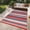 Bright red/dark blue/white | 8*10ft (244*305cm), variant on Outdoor Rug 8x10 Colorful Geometric Lines Plastic Straw Indoor Outdoor Rugs Striped Reversible Patio Outdoor Rug Portable Outside Carpet for Trailer RV Beach Pool, Yellow Blue Green White