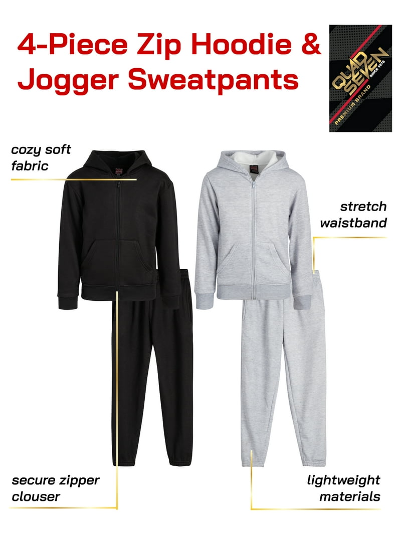 Quad Seven Boys' 4-Piece Fleece Jogger Outfit Set with Full Zip