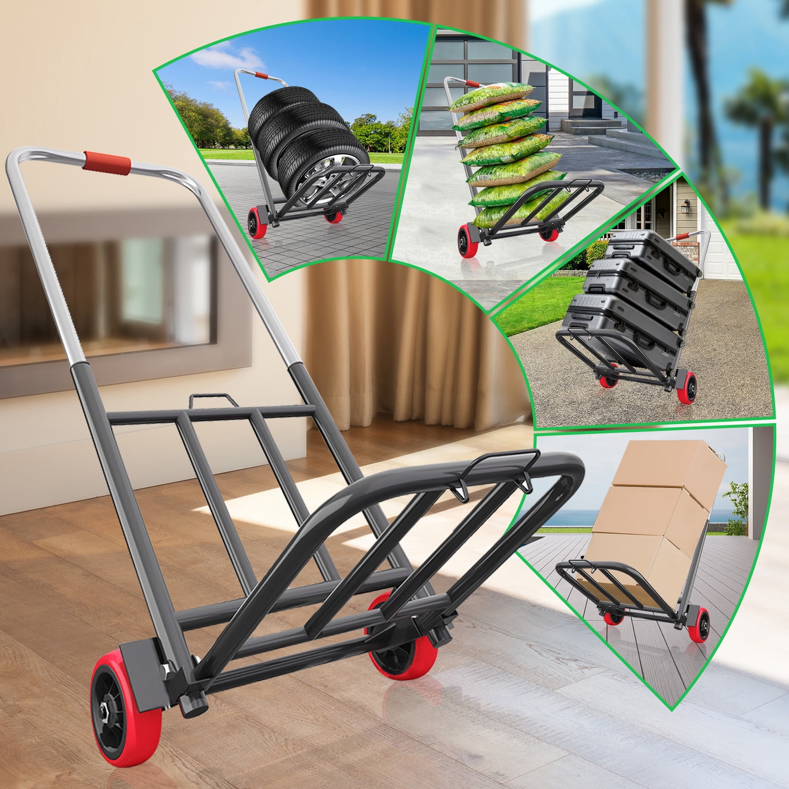 LCOKEIY 175lb Capacity Folding Dolly Cart with Wheels and Telescoping Handle for Household, Heavy Duty Hand Truck Portable Luggage Cart
