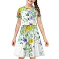 thumbnail image 4 of Girls Short Sleeve A-Line Dress Casual Summer Graphic Flowy Swing Ruffle Pleated Dresses 4-14 Years, 4 of 8