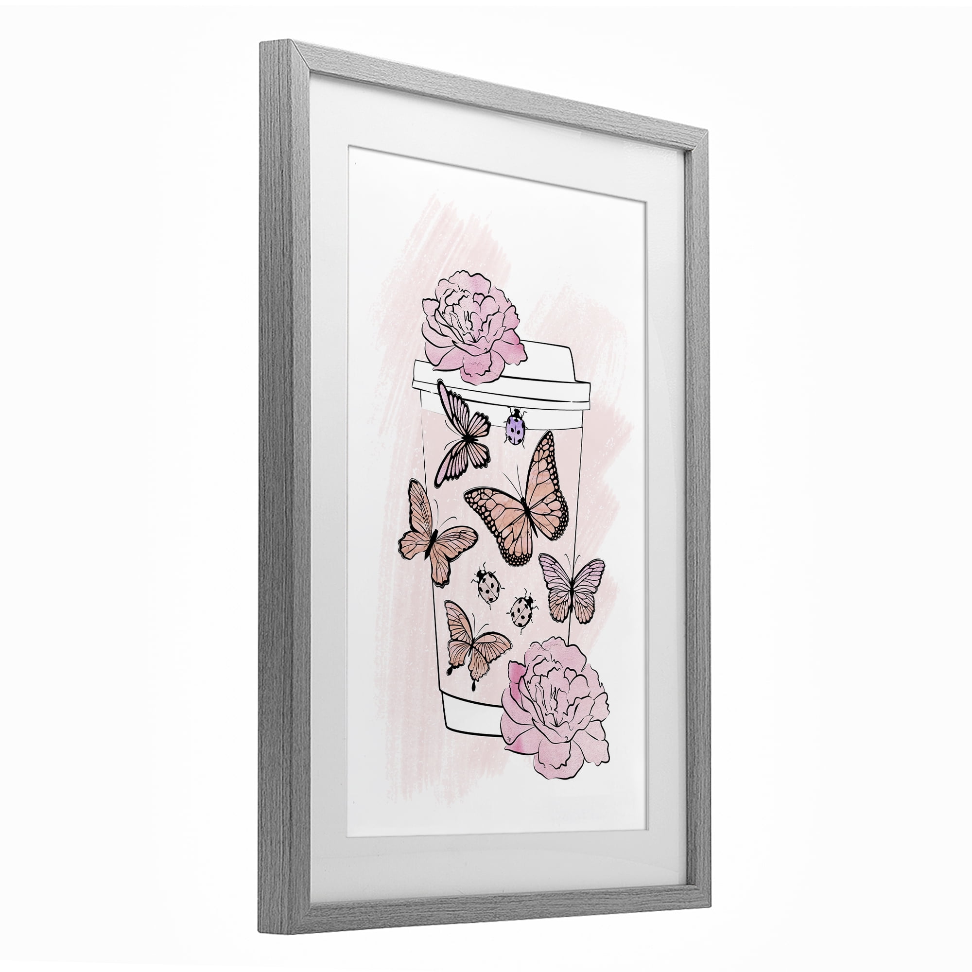 Stupell Industries Romantic Coffee & Butterflies Gray Framed Print Under Glass, design by Martina Pavlova