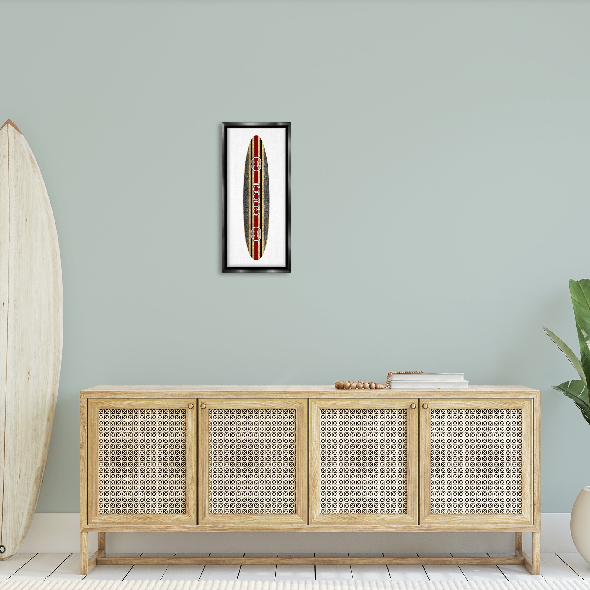 Stupell Industries Fashion Brand Surfboard Nature Painting Black Floater Framed Canvas Art Print Wall Art, 11 x 25