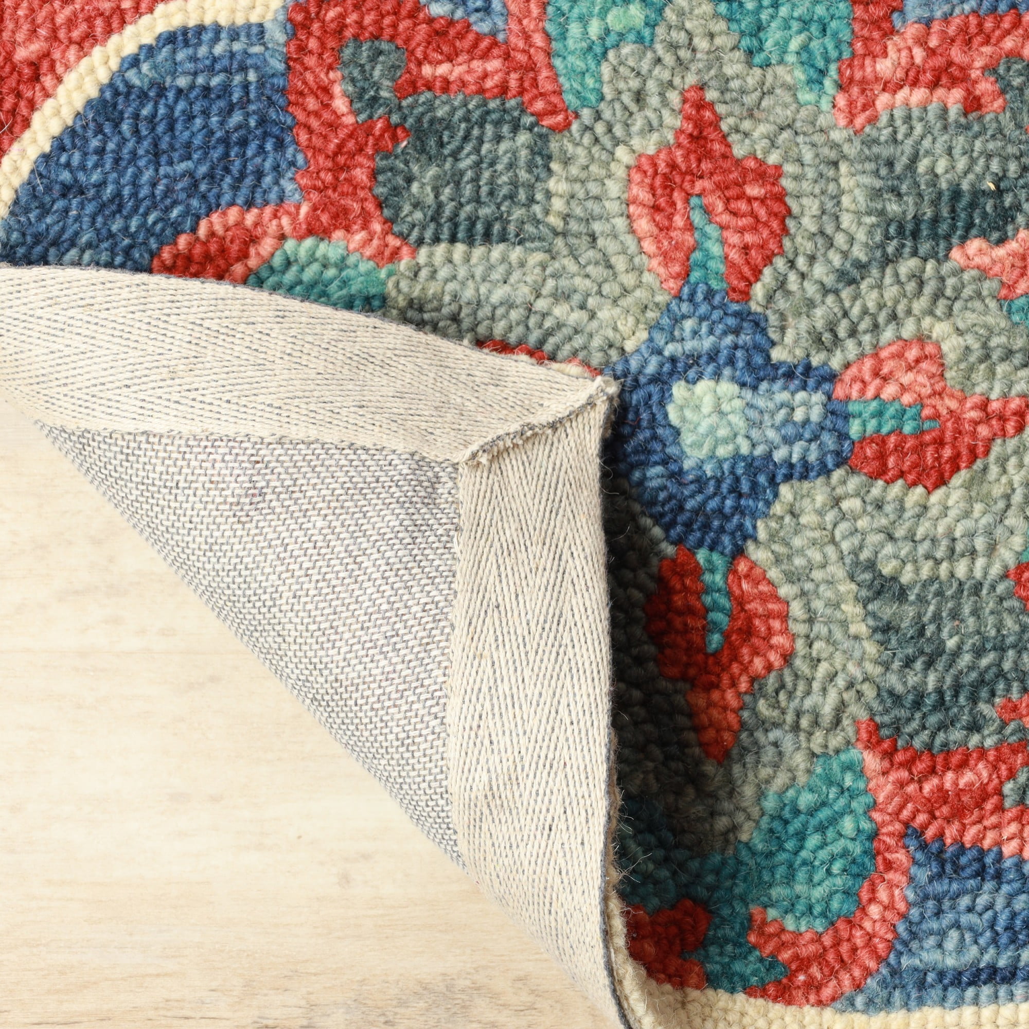 Geometric Floral Eclectic Modern Bohemian Handmade Wool Indoor Area Rug, Blue-Rust, 8' x 10'