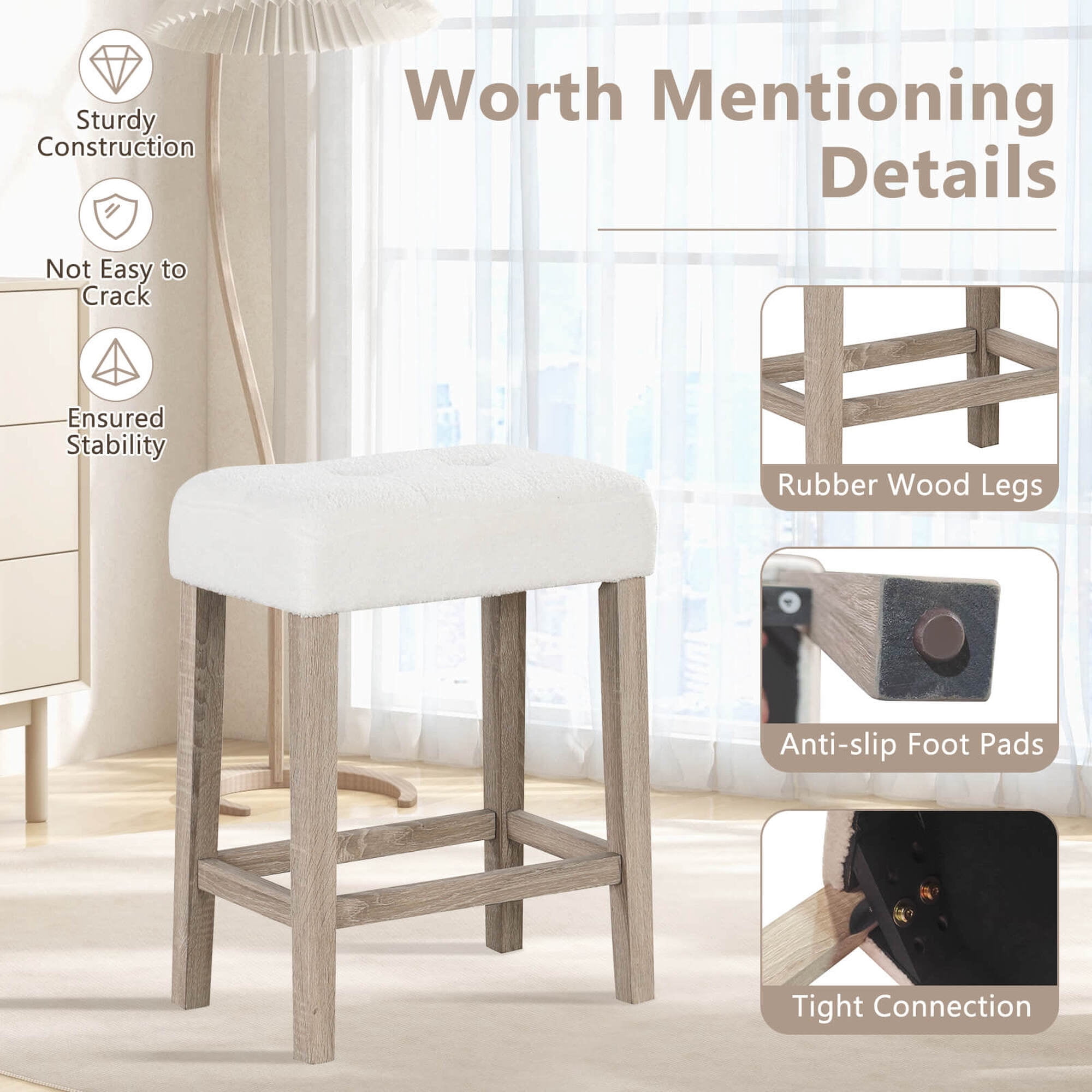 Costway Counter Height Bar Stools Set of 4 with Rubber Wood Legs Footrest Modern for Home