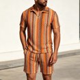 thumbnail image 2 of QSAWXQZ Men's Vintage Jacquard 2PC Outfits Set Lapel V Neck Short Sleeves Shirt Elastic Waist Shorts with Pockets Athletic Outfit for Summer XL, 2 of 9