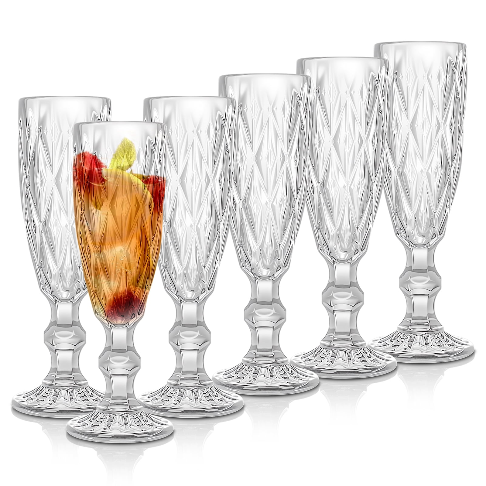 6-Piece 150ml Glass Stemmed Wine Glasses Set, Diamond Pattern Vintage Dessert Cups, 5oz European Style Cocktail Glasses, Dishwasher Safe Drinkware for Home Bar & Party