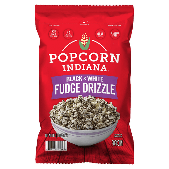 Popcorn, Indiana, Fudge Drizzle, Black and White Kettle Corn, Non GMO, Gluten Free, 17 oz