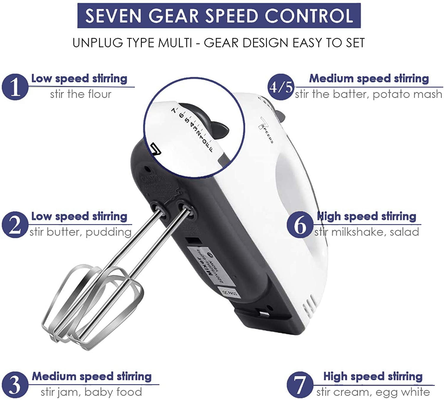 1PC Handheld electric whisk household automatic mixer egg white cream  whipper mini 7 speeds white