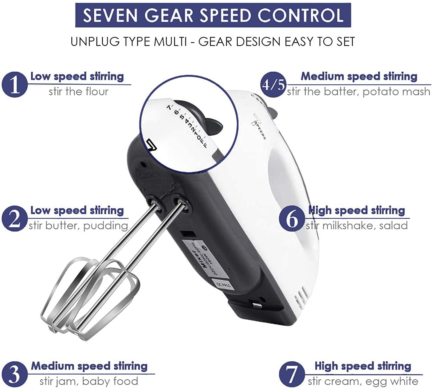 7 Speed Hand Mixer Electric Hand Mixer Portable Kitchen Hand Held