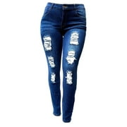 Jack David Women's Plus Size Stretch Distressed Ripped Blue Skinny Denim Jeans Pants