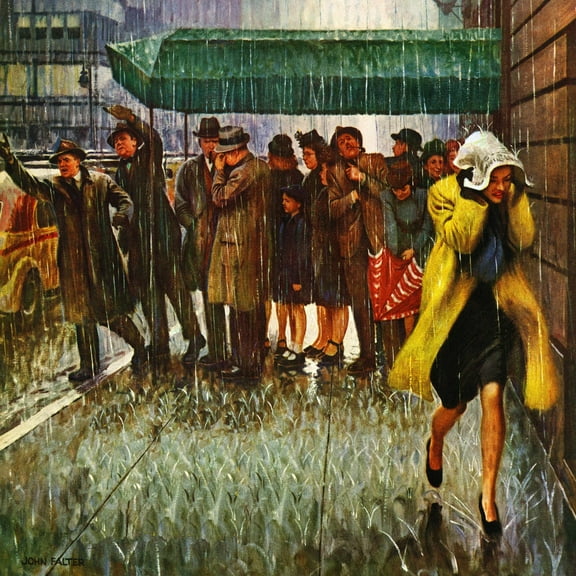 Art.com Rainy Wait for a Cab, March 29, 1947 Giclee Print by John Falter, 16" x 16"