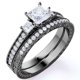thumbnail image 1 of JeenMata Anillo de Boda Estilo Victoriano Gótico Vintage con Tres Piedras y Diamantes de Talla Princesa Engastados en Oro Negro de 10 K, 1 of 6