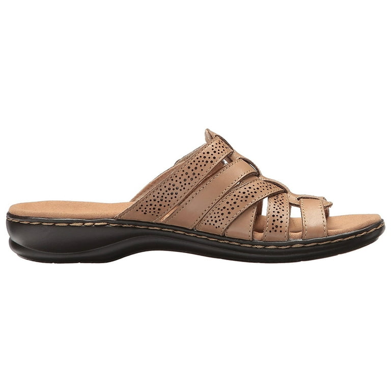 Clarks Womens Leisa Fields Open Toe Casual Slide Sandals Sand Leather Size 8.5 Walmart