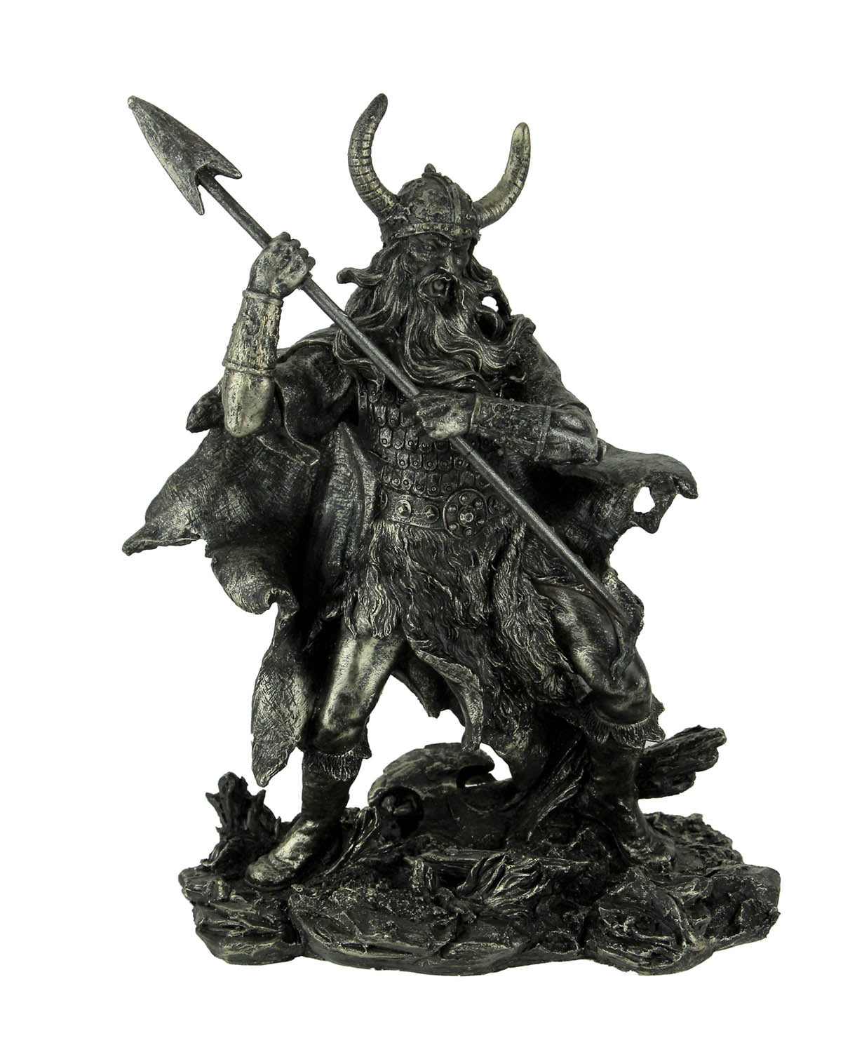Antique Pewter Finish Viking Warrior Standing Holding Broadsword 